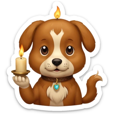 dog holding a lit aromatic candle in hand sticker