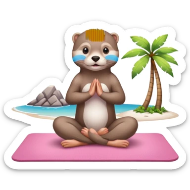 Otter doing pilates on a pink yoga mat on an island  sticker