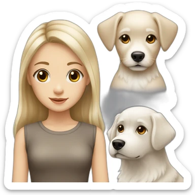 Blonde girl with grey eyes with white fluffy dog with brown eyes sticker