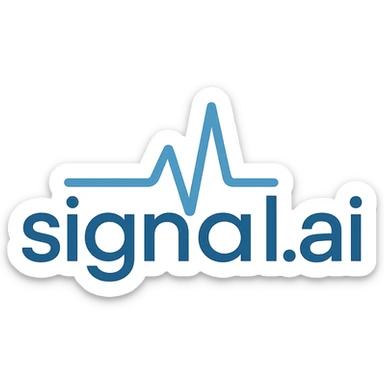 logo for signal.ai combining 'signal.ai' text with a digital pulse or heartbeat line, representing rapid response and assistance, clean and professional style sticker