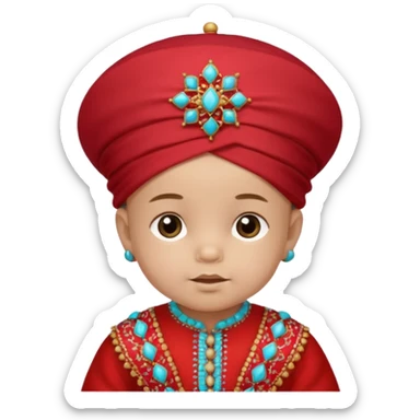  baby boy dressed in colorful ghalibiya with delicate decorations with a red Moracain hat sticker