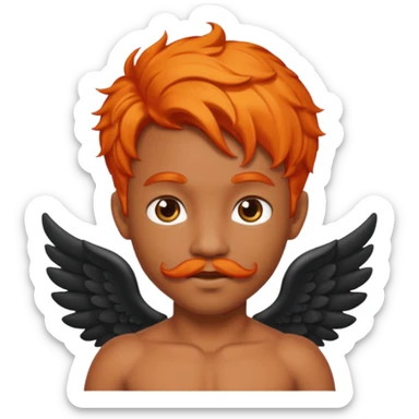 Black cupid with orange hair and mustache sticker