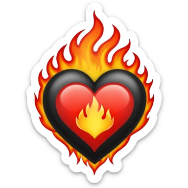 Black and red heart with flames tattoo style sticker