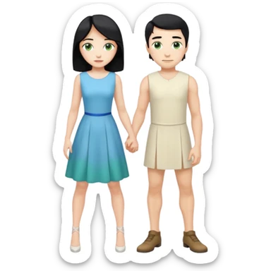 2 Person, King, upright, black Hair, blue eyes, whole body, Woman, blonde Hair, Green eyes, bending knee, sleveless White Dress, sticker