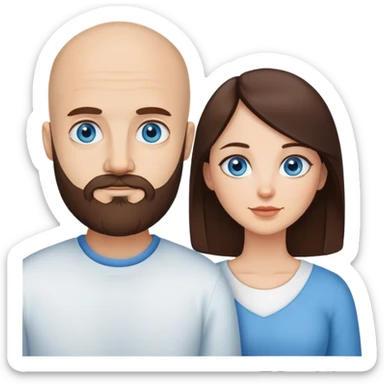 Blue eyed bald bearded husband and brunette brow eyed wife sticker