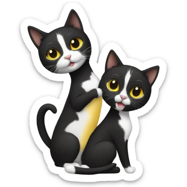 A black female cat with a yellow and white male cat playing sticker