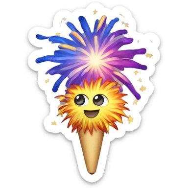 A fireworks display with a celebratory expression sticker