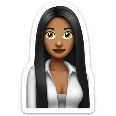 Tanned woman with long black hair dressed in Y2K R&B hair, makeup, and neon attire sticker