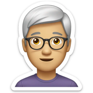 asian white boy with glasses, round face sticker