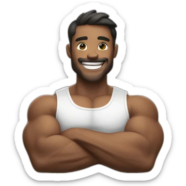 a man flexing muscle and smiling sticker