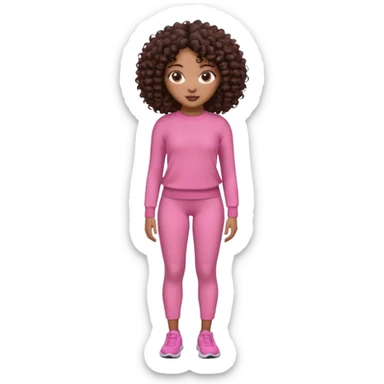 Uma menina negra da pele clara magra definida com roupa de malha rosa com cabelo cacheados  castanho escuro grandão até a bunda sem muito volume no cabelo sticker