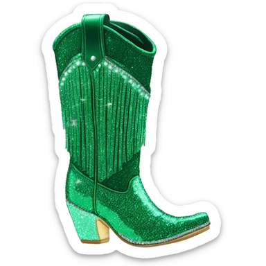 Realistic emerald green fashion cowgirl boots with sparkly shiny glitter fringe on them. sticker