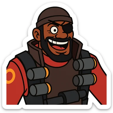 Demoman from TF2, close-up portrait, expressive face, cartoonish proportions, clean lines sticker
