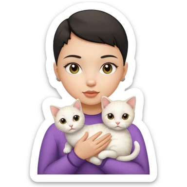 One white Kitten hold by HAZEL EYES , BLACK BLACK BUZZ CUT LIGHT SKIN ROUND FACE GIRL sticker