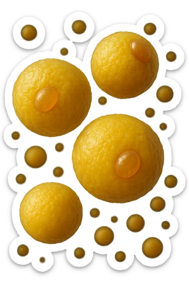 cellule di grasso anatomiche gialle realistiche umane fluttuano in aria, iperrealistico 4k sticker