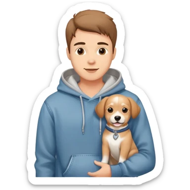 Cute dog lover boyfriend with soft smile, wearing hoodie and jeans, one dog   sticker