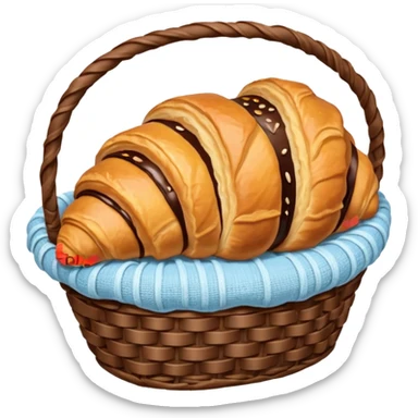 Croissant with poured chocolate in a pale blue wicker basket sticker