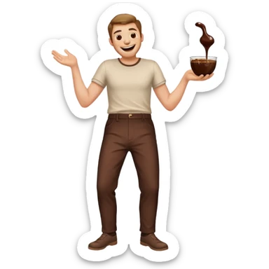 Man laughing with chocolate sauce on pants sticker