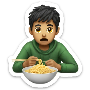 a boy eating bad noodles sticker