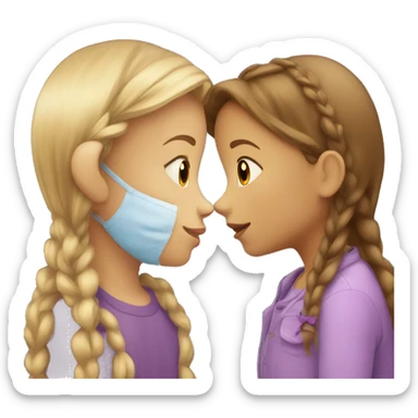 two children, a little girl kissing another little girl sticker