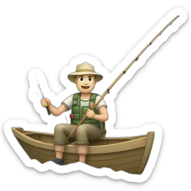 white fisherman fishing with a fishing rod in a small boat sticker