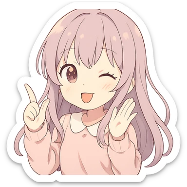Cute anime-style юки суо with soft colors and a playful expression sticker