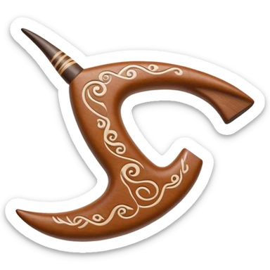Cinematic Realistic Boomerang Emoji, depicted as a sleek, curved traditional Aboriginal tool rendered with detailed textures and a dynamic sense of motion, symbolizing cultural significance and natural craftsmanship under warm earthy lighting. sticker