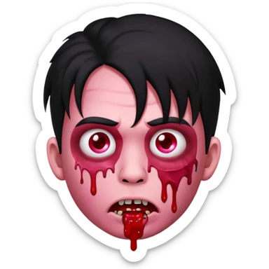 emoji-de-zumbi-de-you-boy-piercing-no-nariz-e-sangue-com-o-fundo-preto-cabelo-grande-e-preto-pink-red sticker