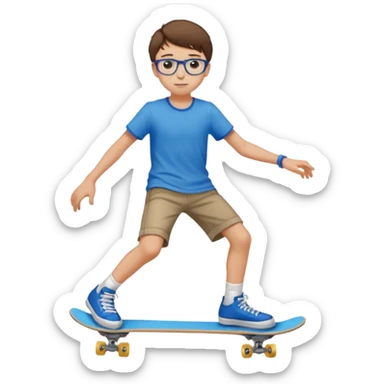 adolescent garçon taille moyenne corpulence maigre cheveux chatain court yeux bleus lunettes photo de pieds style skater sticker
