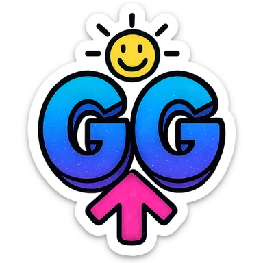 Change the color scheme of the letters GG to cool blues and purples, keeping the bold and energetic vibe with dynamic shading and highlights. sticker