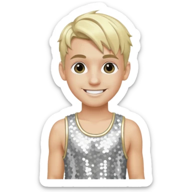 Aaron Carter with blonde hair, silver sequin crop top, silver sequin baggy pants sticker