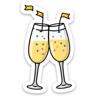 champagne toast celebration with confetti and streamers sticker