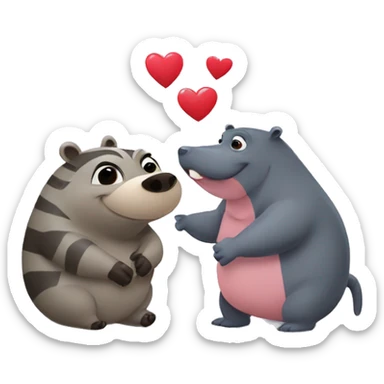 raccoon and hippo in love sticker