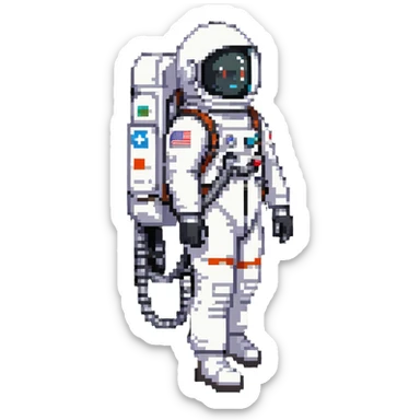 astronaut in white space suit with large helmet, gloves and life-support backpack exploring sticker