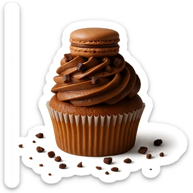 Change the icing to mocha with a medium brown, slightly glossy, coffee-chocolate look. Keep the realistic cupcake and accessories in a photorealistic style with transparent background. sticker