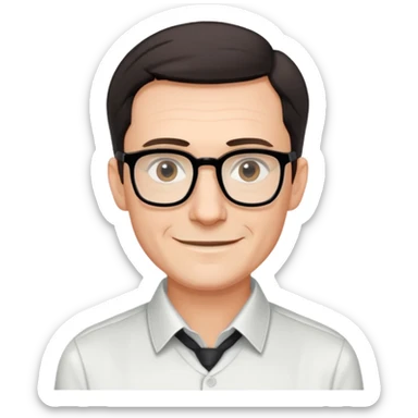 portrait of Hartmut Rosa, German philosopher, short dark hair, rectangular thin-frame glasses, clean-shaven, collared shirt, smiling sticker