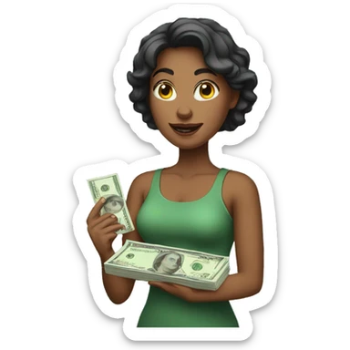 woman holding 10000 bucks sticker