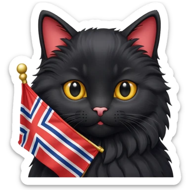 A black cat holding a Norway flag sticker