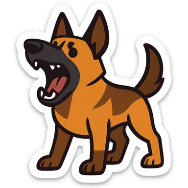 vibrant toon style Belgian Malinois barking, teeth showing sticker