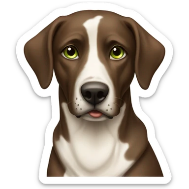 A big dog with brown spots and a greenish brown eye with the collar written "MEL" sticker