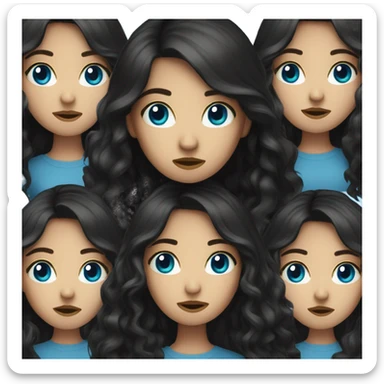 Create a girl with blue eyes and long black wavy hair confused sticker