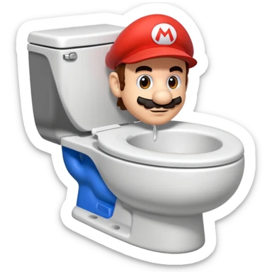 Mario's neck and head only sticking out of the middle of the bowl of a white toilet sticker