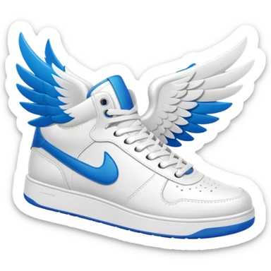 minimalist white winged sneakers, mid air as if they are flying sticker
