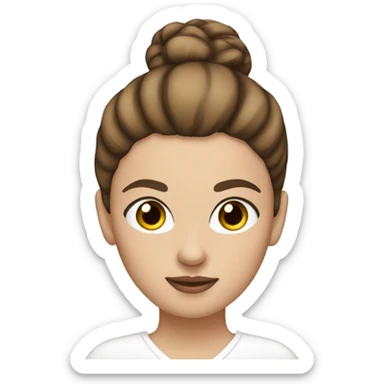 White girl with brown hair in high bun with middle part and white eye patches sticker