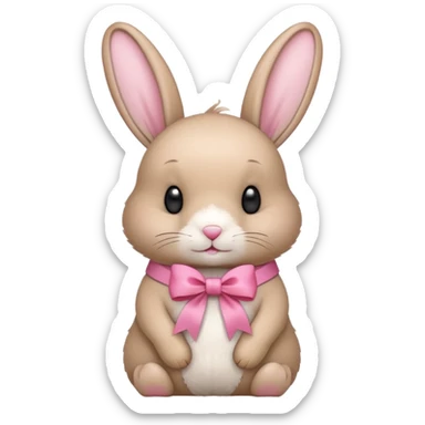 a beige rabbit with a pink ribbon on its neck sticker