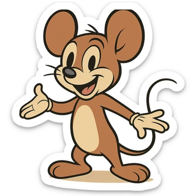 cheerful cartoon mouse with big round ears, classic Disney style sticker