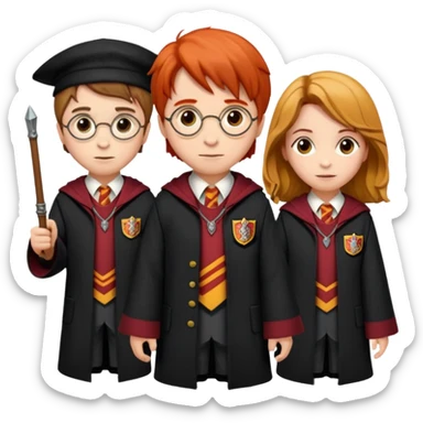 harry potter, ronald weasley and hermione granger in gryfinndor uniform sticker
