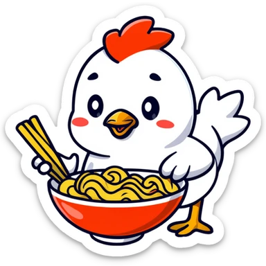 Chicken eat noodles  sticker