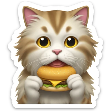 Fluffy Cat eating an Hamburger sticker