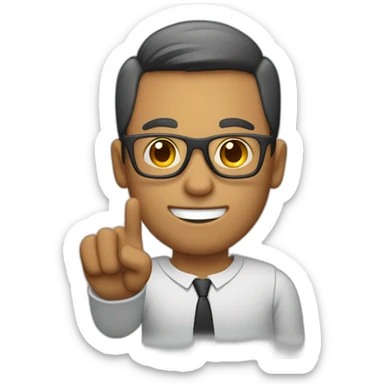 man wearing glasses and holding a computer in his right hand and signaling OK with his left hand sticker